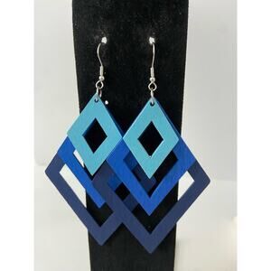 Blue Diamond shape wood earrings